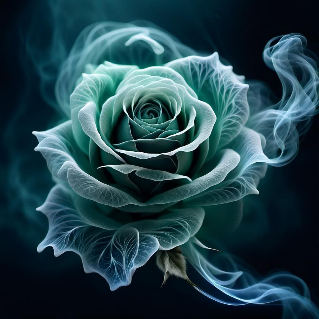 Ethereal Phantom Rose Made of Fractal Smoke