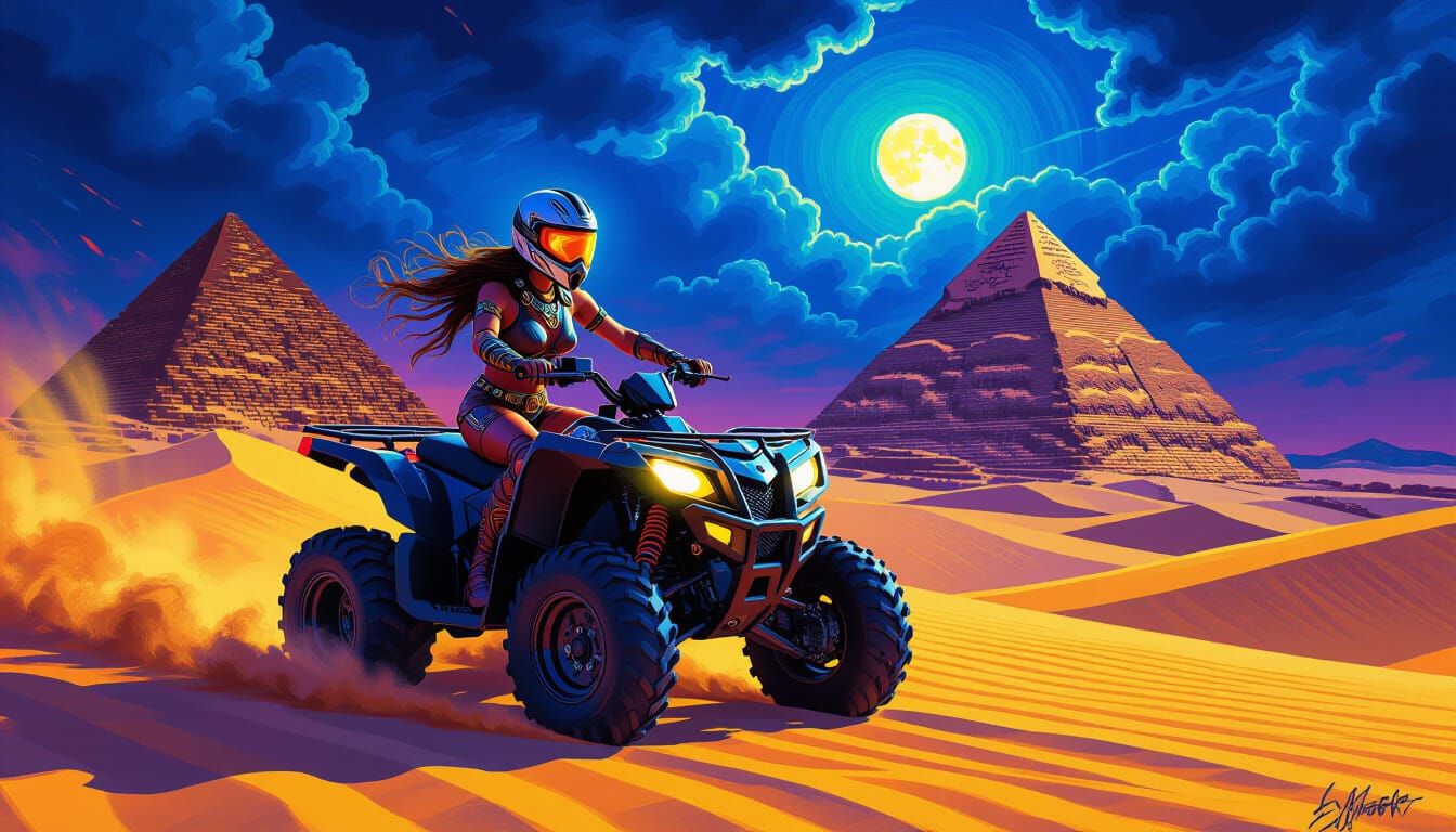 Warrior Woman on Quad Bike in Sahara Desert