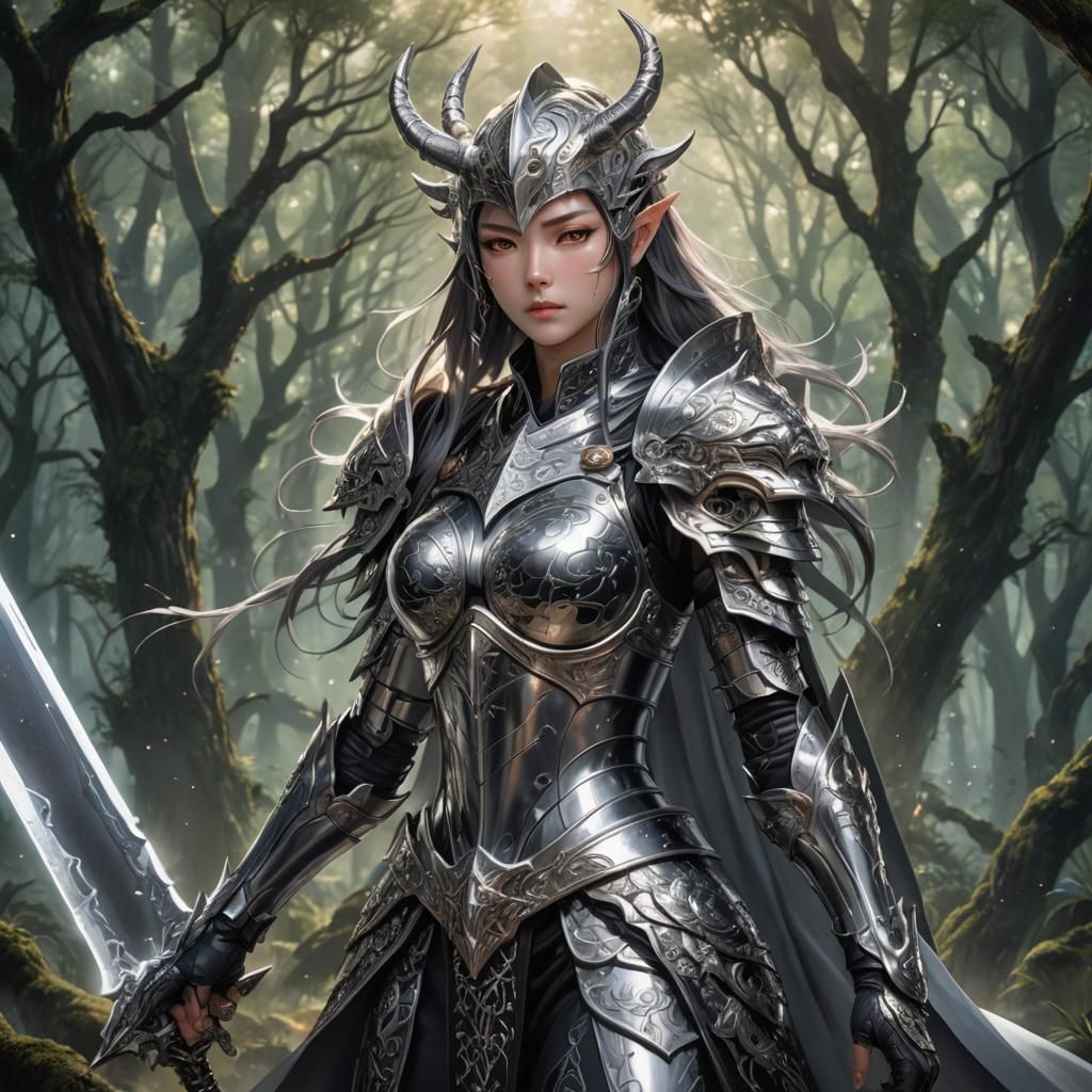 Powerful Anime Warrior in Mystical Forest