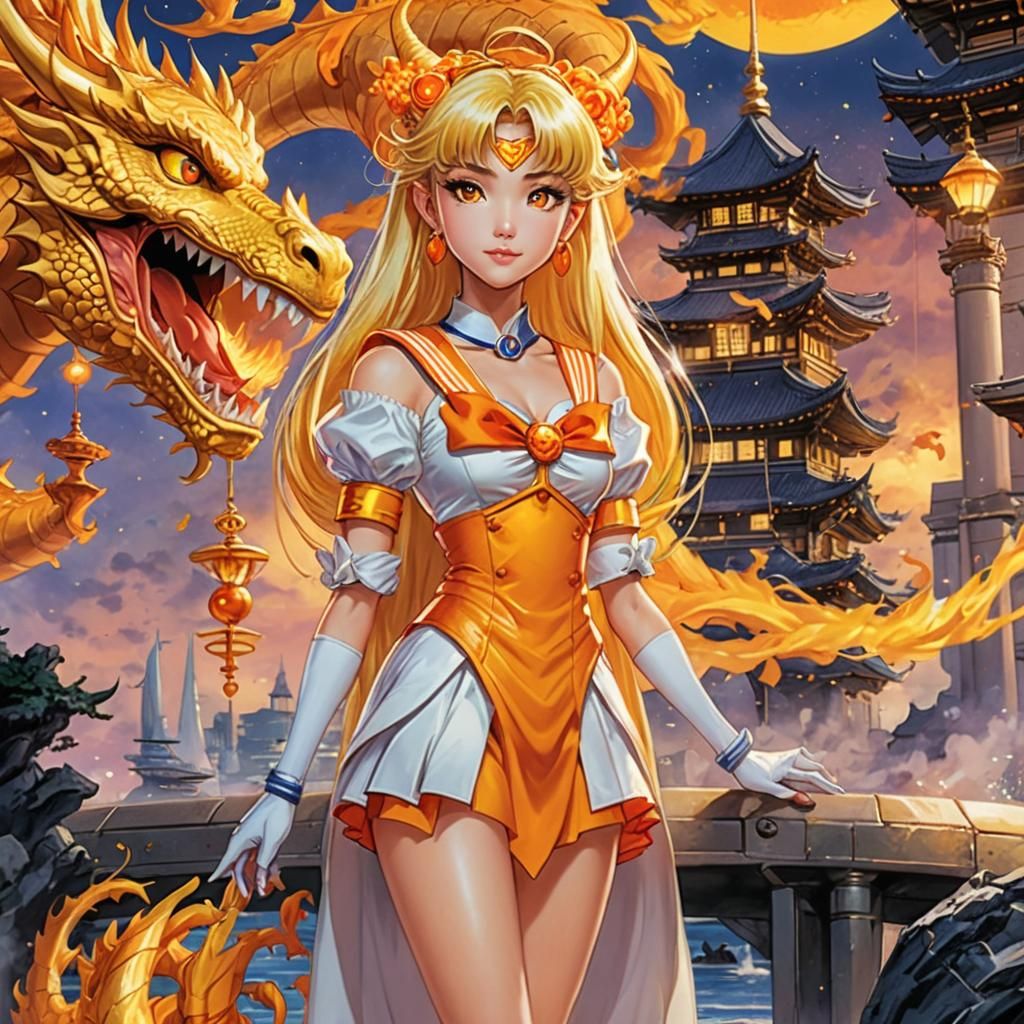 Sailor Venus and Dragon in Comic Book Art