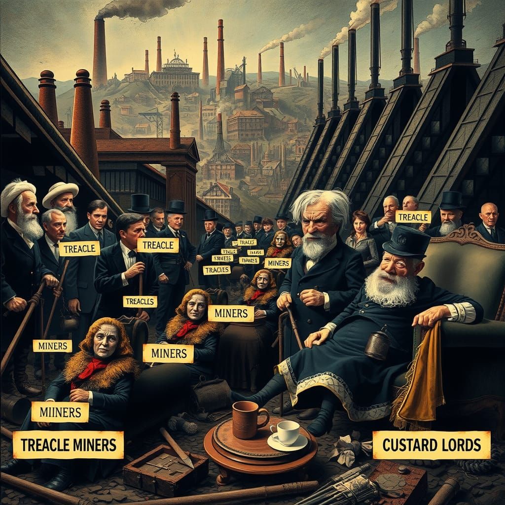 Satirical Victorian Scene in the Style of Punch Magazine