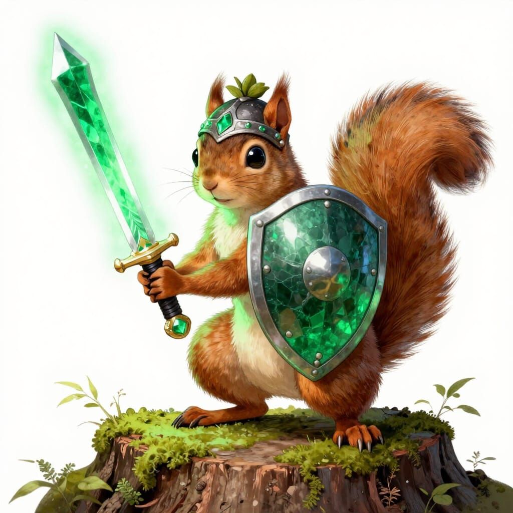Valiant Squirrel Warrior with Emerald Sword and Shield