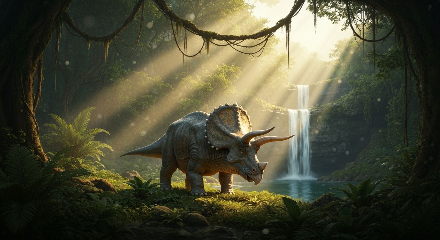 Triceratops in a Prehistoric Jungle with Sunlight