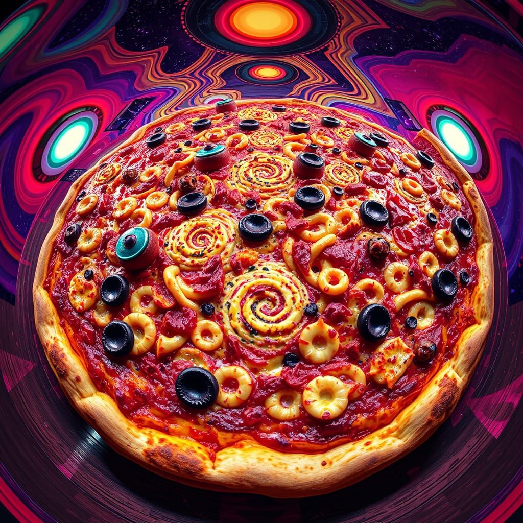 Hyperrealistic Psychedelic Pizza with Fisheye Lens in 8K