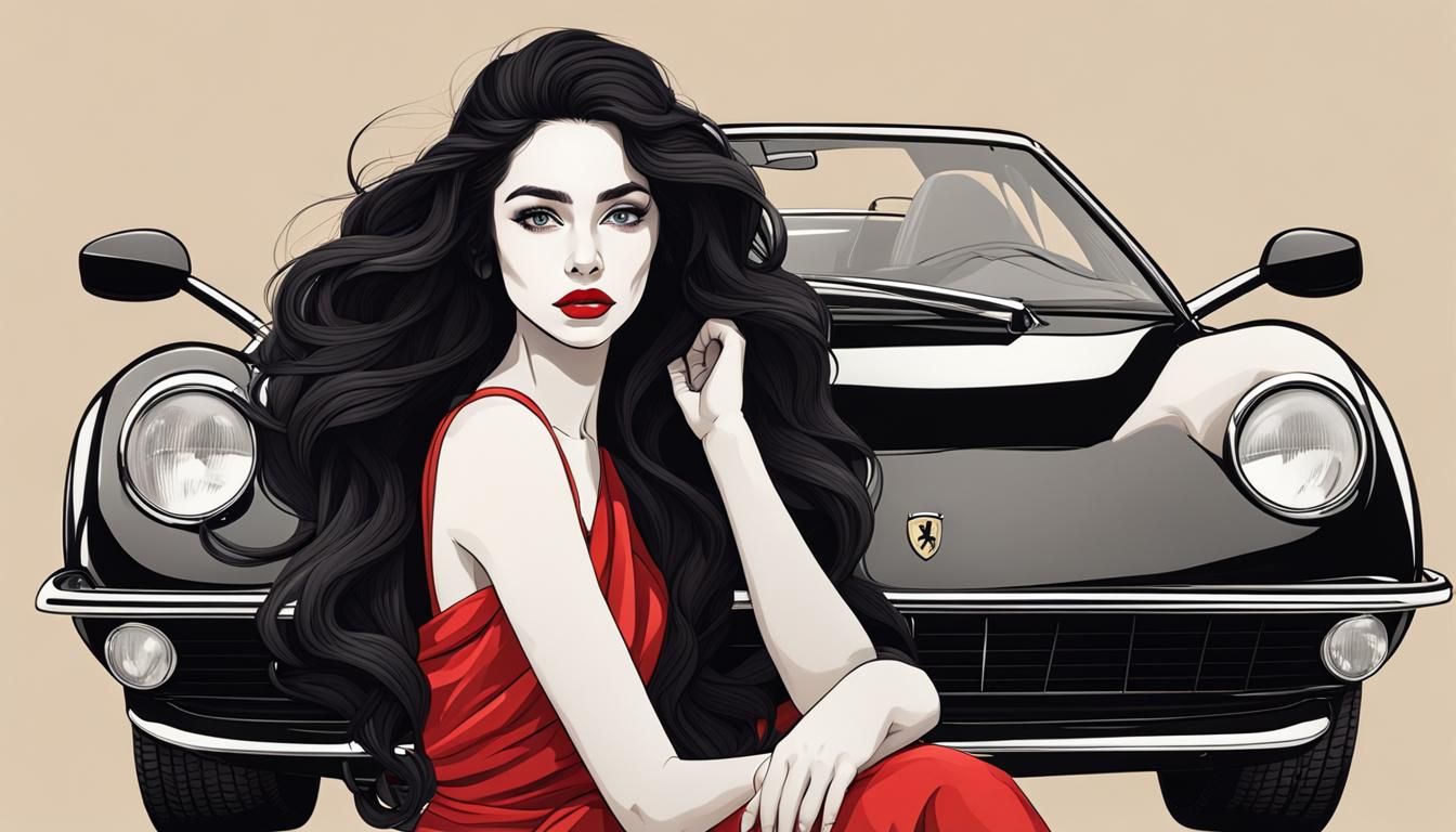 Realistic Portrait of a Woman on a Ferrari