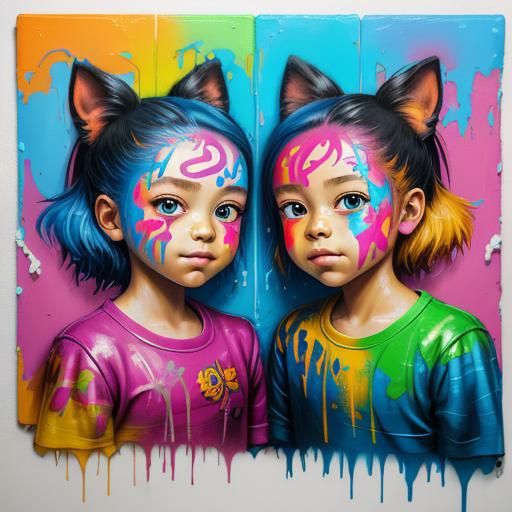 Happy Twins in Colorful Graffiti Art