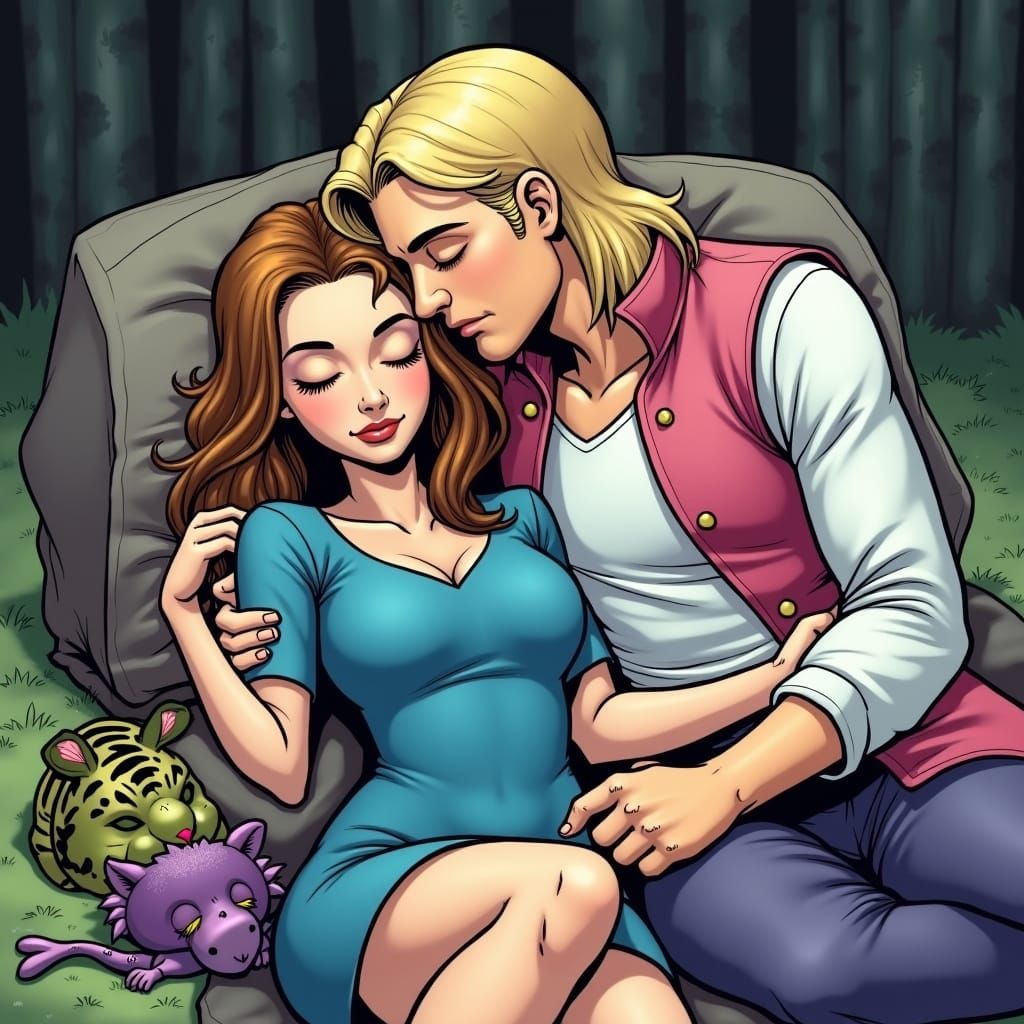 Prince Adam and Kitty Pryde in a Cozy Woodland Slumber