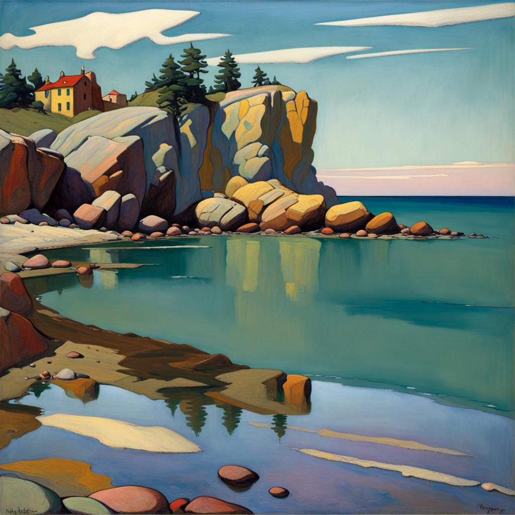 Colorful Rocky Beach Reflecting Big Sky