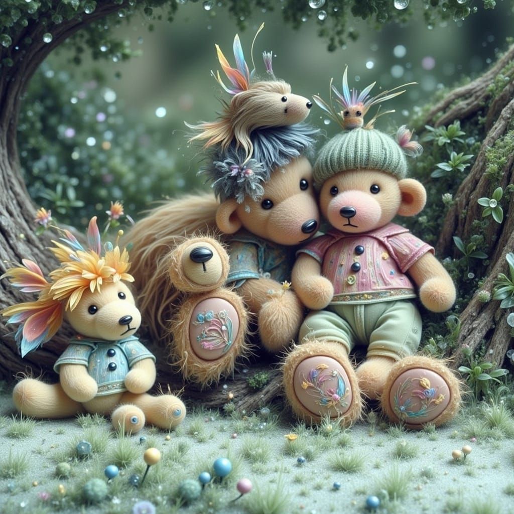 Teddy Bears in Whimsical Forest Illustration