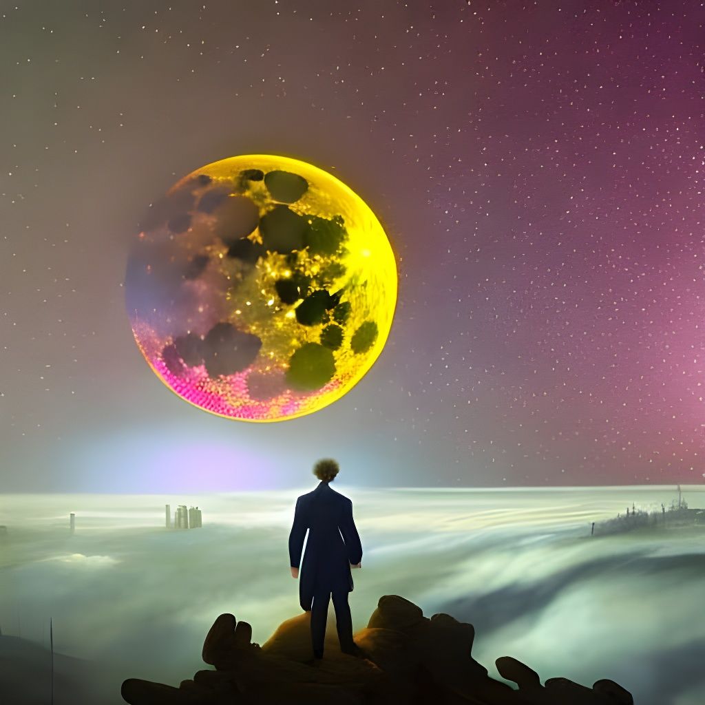 Pink and Yellow Full Moon in Astral Illustration
