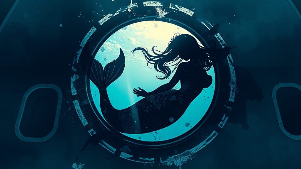 Mermaid Silhouette in Underwater Submarine Window