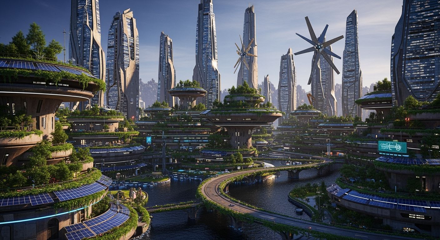 Futuristic Solarpunk City with Anti-Gravity Buildings