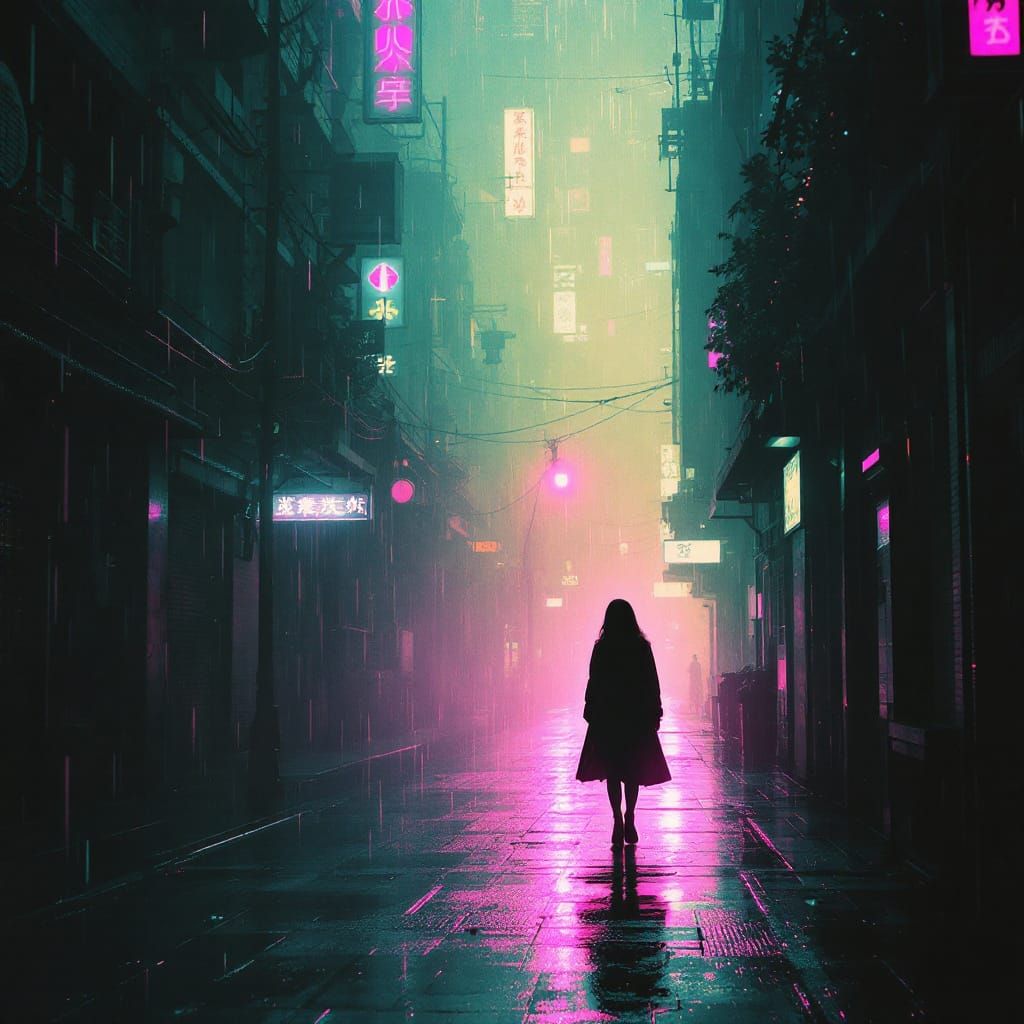 Cyberpunk Neo-Edo Streets in Hokusai Style