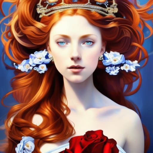 Woman with Red Hair and Rose Crown