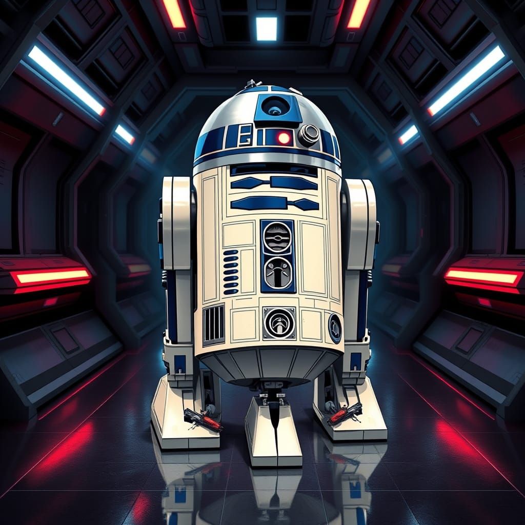 R2D2 in Futuristic Comic Book Style