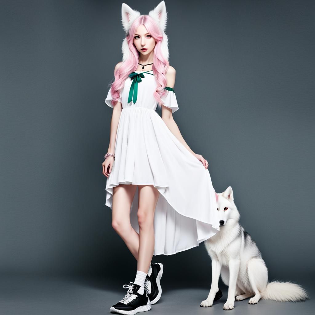 Anime Woman with Wolf Ears in Fashion Shoot
