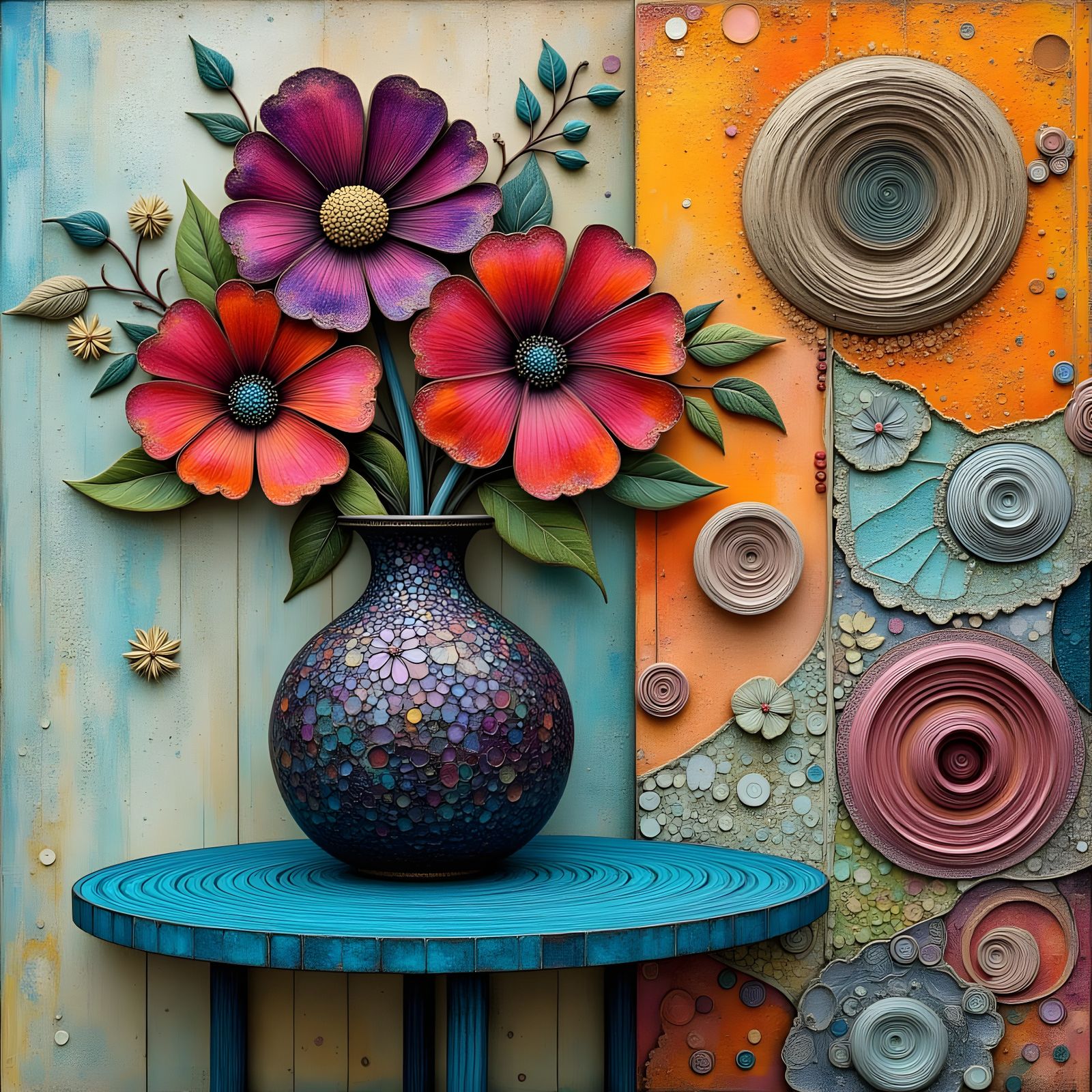 simple paper collage junk journal art: textured paper: 3d sh...