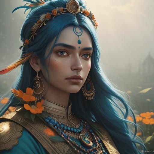 Woman with Peacock Feathers in Digital Art