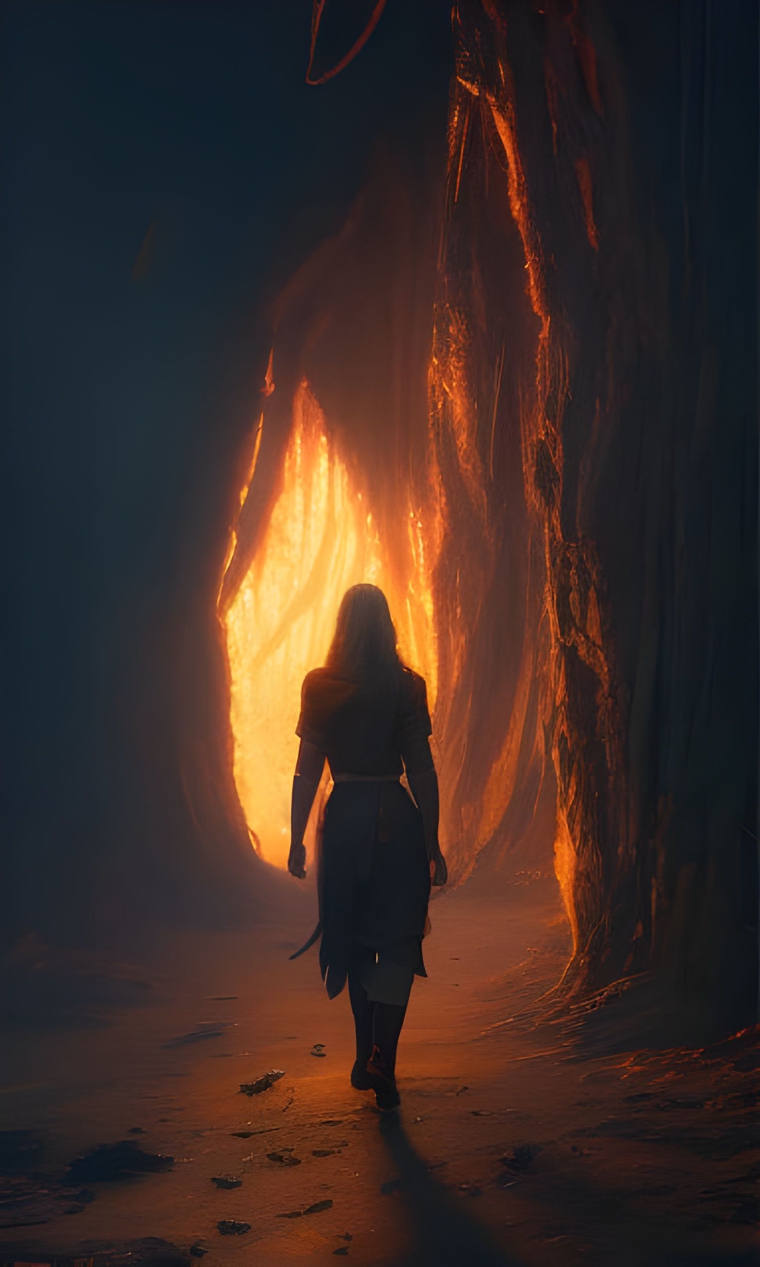 Woman Walking Through Fire: Digital Art