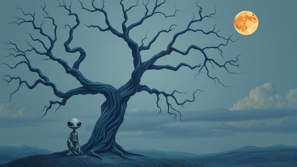 Surreal Alien Landscape Under a Blue Tree