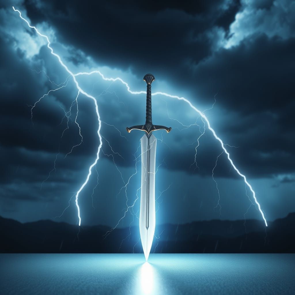 Ethereal Sword Descends from the Skies in a Thunderous Storm