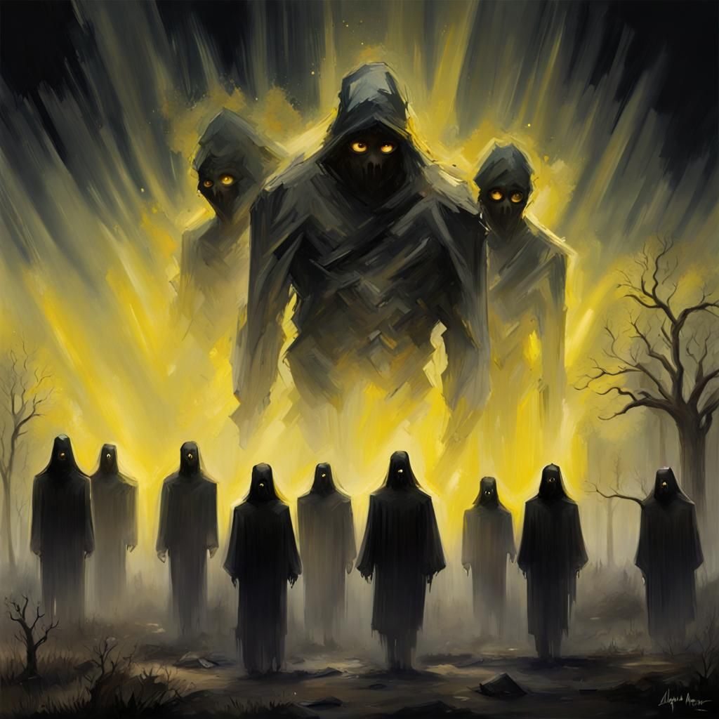 Haunted Victorian House with Glowing Ghosts, Oil Painting