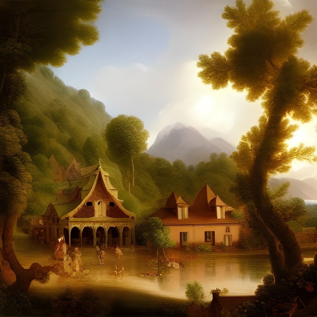 Utopian Village in Rococo Style Oil Painting
