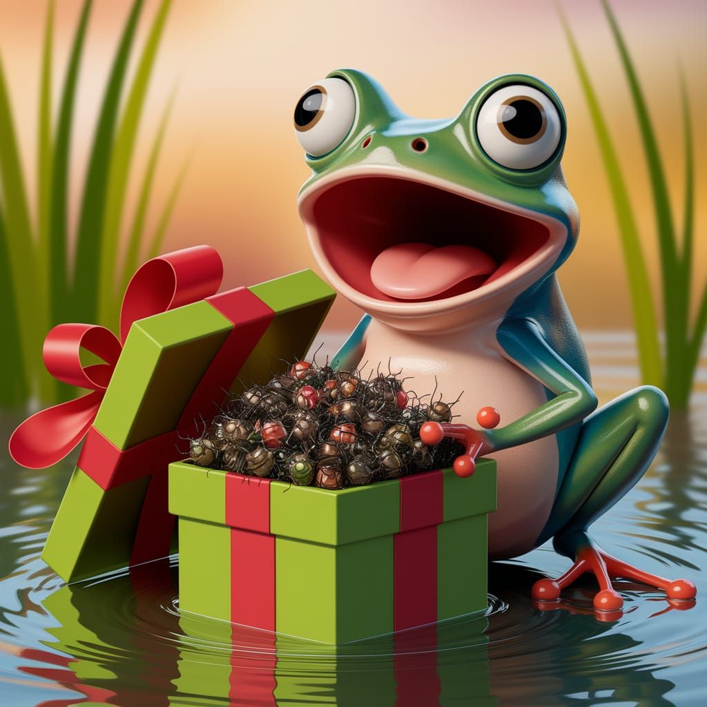 Cartoon Frog's Surprising Gift in Digital Art