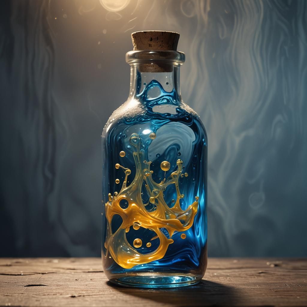 Hyper-realistic intricate bottle of polymorph potion