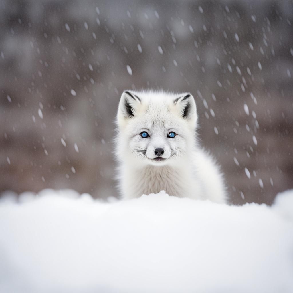 Arctic Fox Cub in Snowstorm: Professional Photography