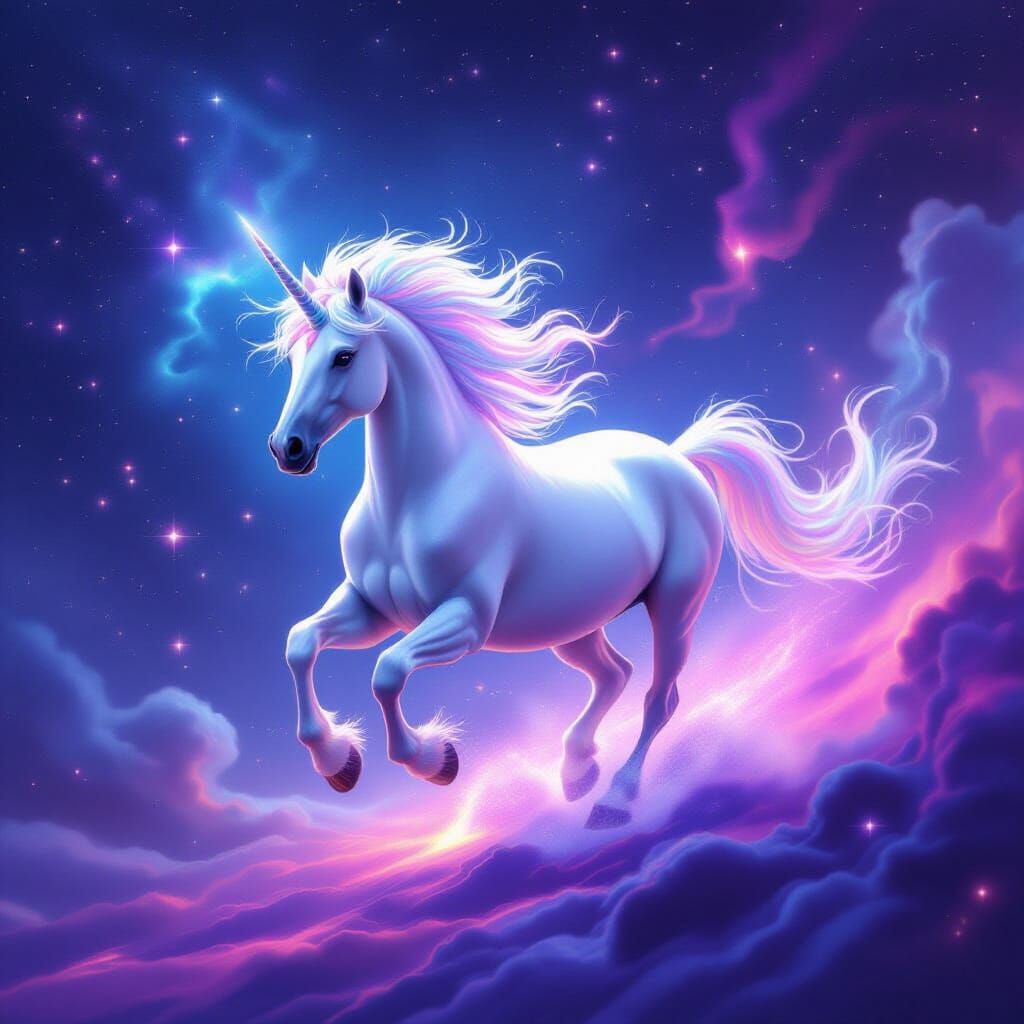 Majestic Unicorn Gallops Through Starlit Nebula