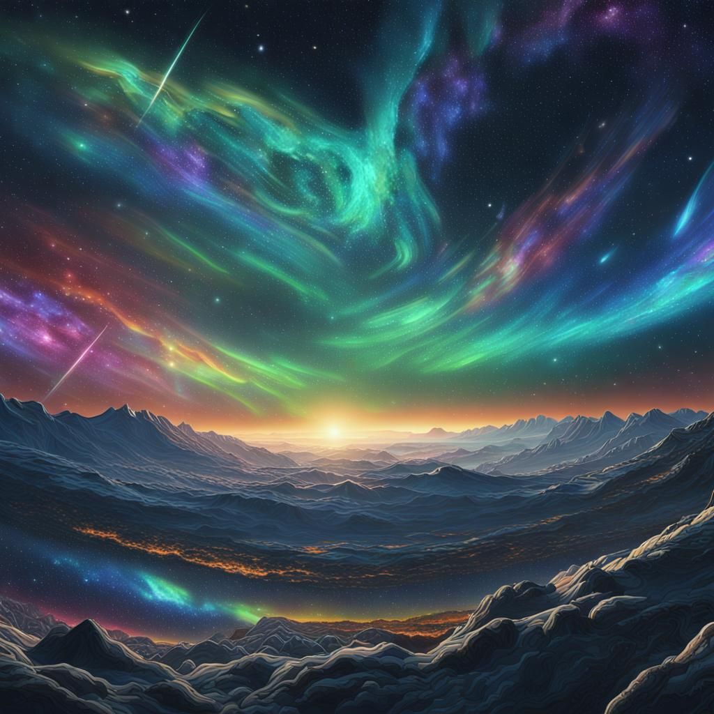 Spectacular Night Sky with Aurora Borealis and Nebulas