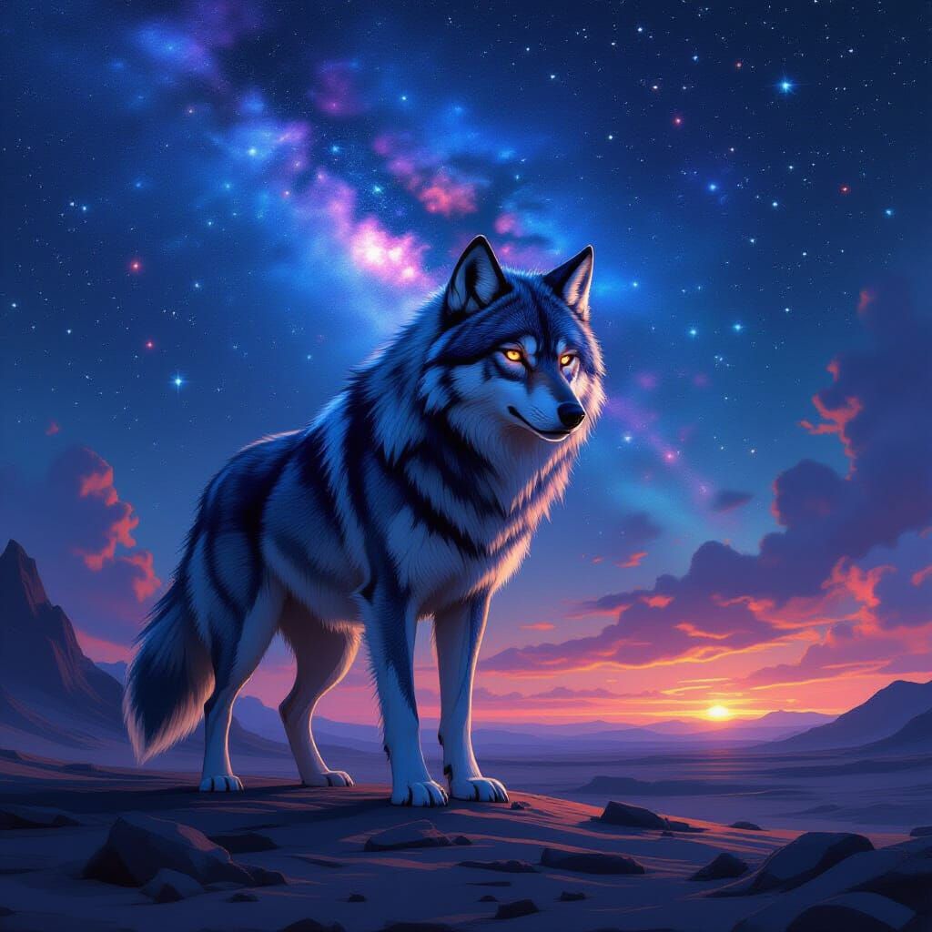 Cosmic Wolf on Alien Landscape