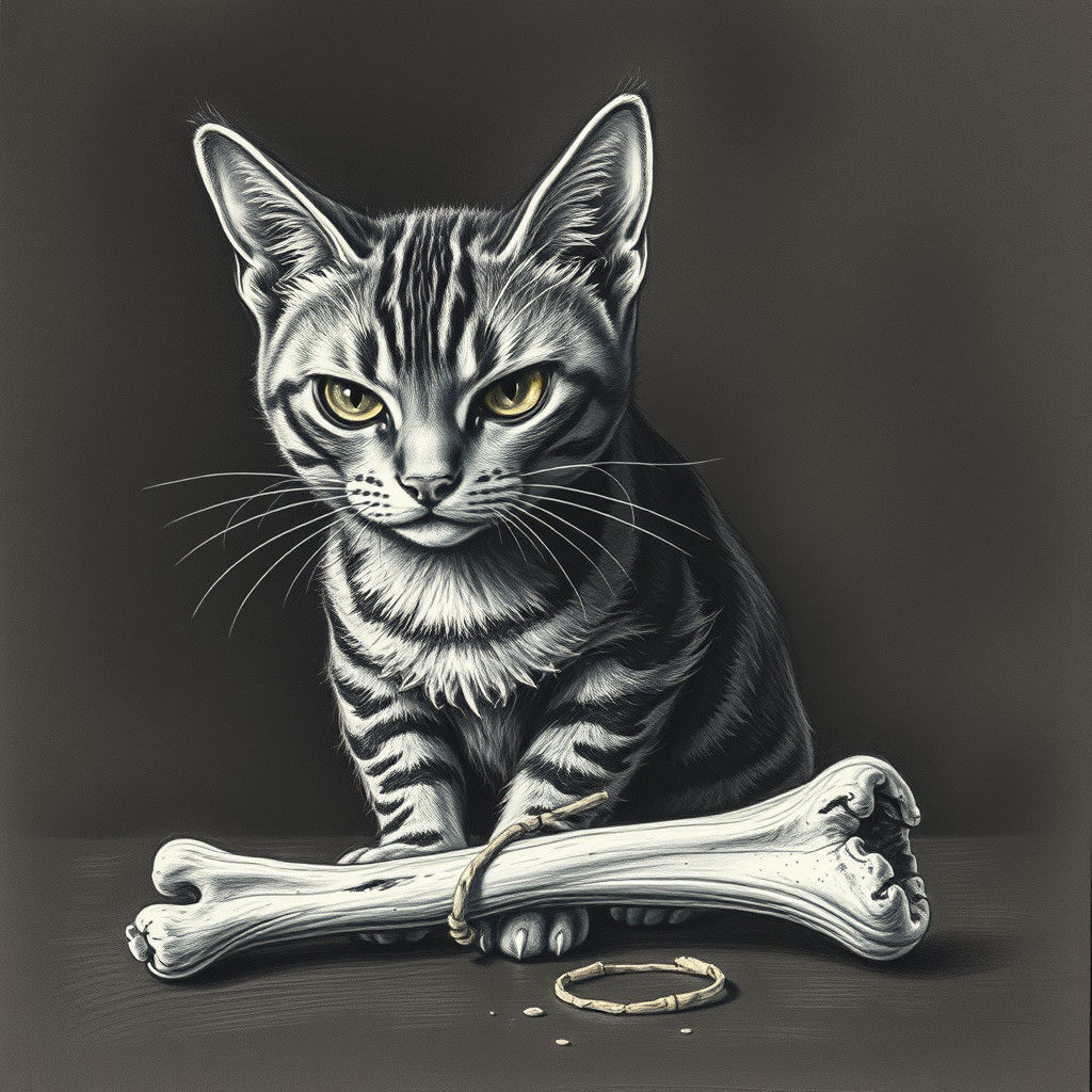 Guilty Cat in Detailed Charcoal Drawing