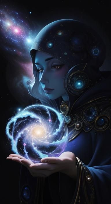 Cosmic Deity Woven into Reality in Steampunk Style