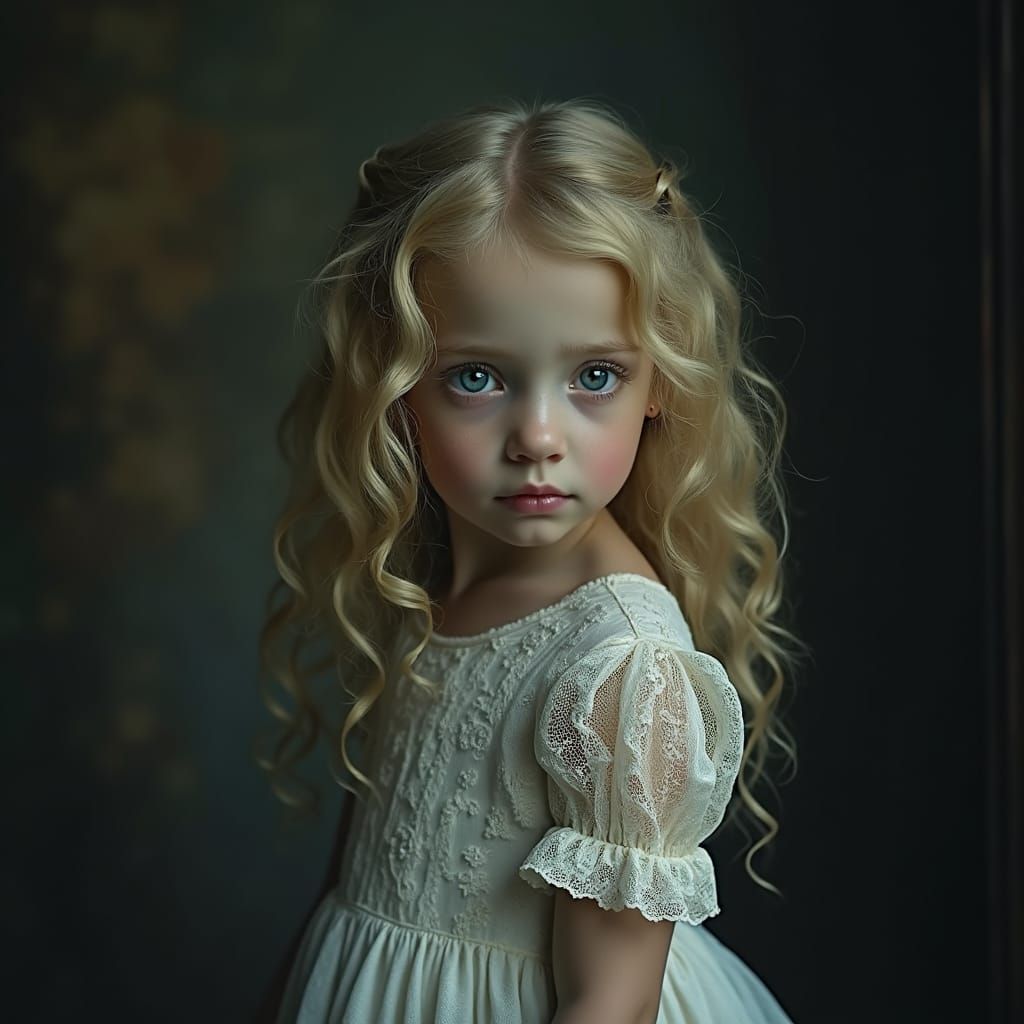 Eerie Portrait of a Blonde Girl in Pre-Raphaelite Style