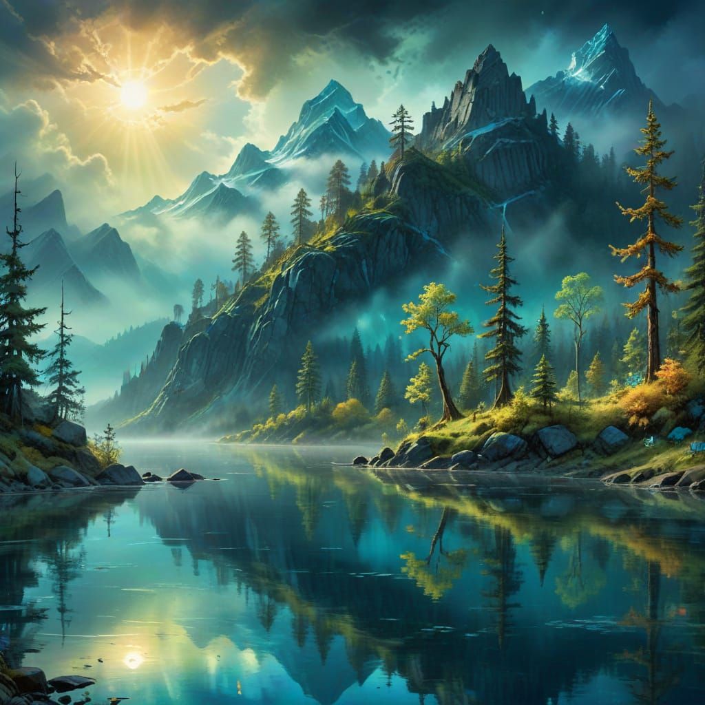 Dreamy Watercolor Landscape of a Mystical Forest