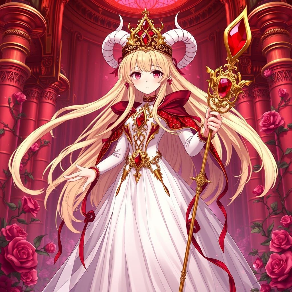 Majestic Anime Goddess in Ruby Red Palace