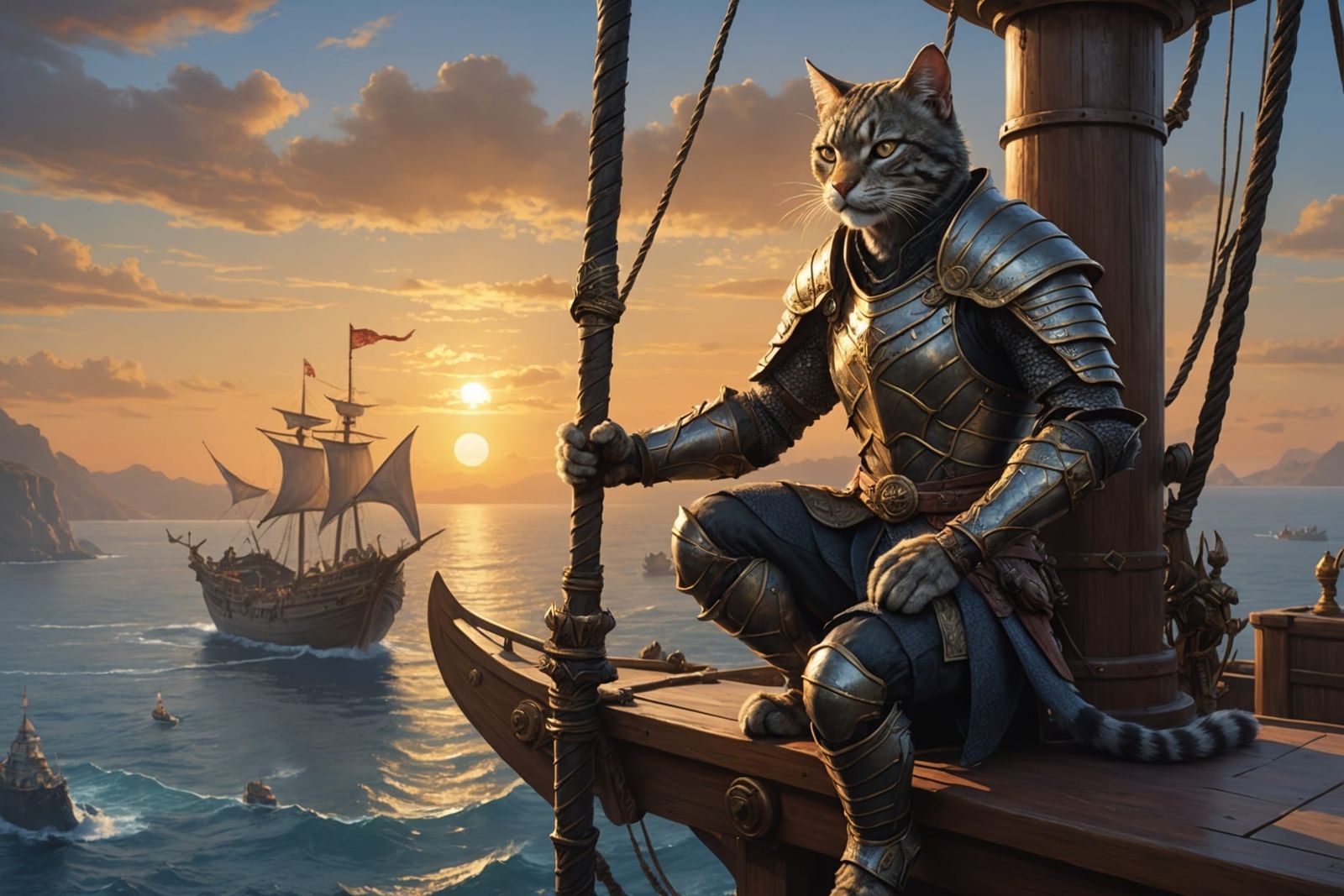 Khajiit Warrior Overlooking the Sea in Fantasy Art