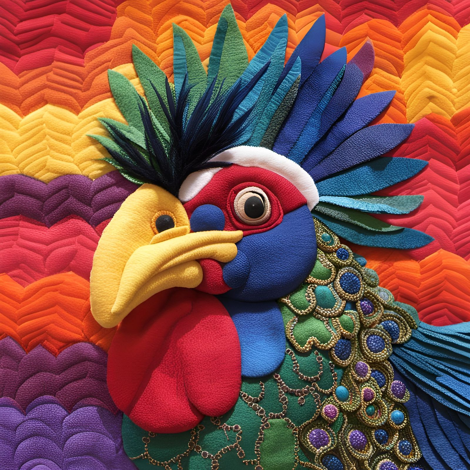 Patchwork Quilt Bird Textile Art