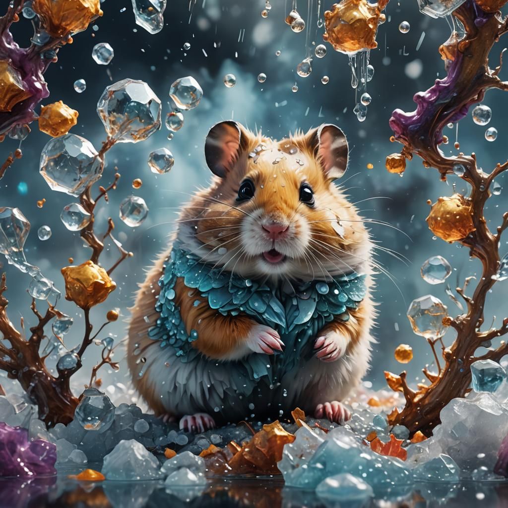 Dissolving Frozen Smoke Hamster in Maximalist Style
