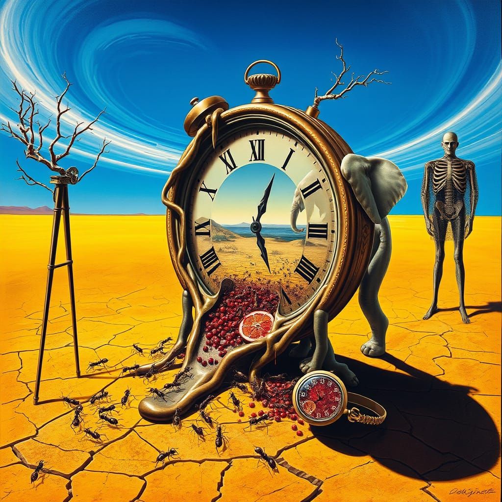 Surrealist Masterpiece: Infinite Desert with Melting Clock a...