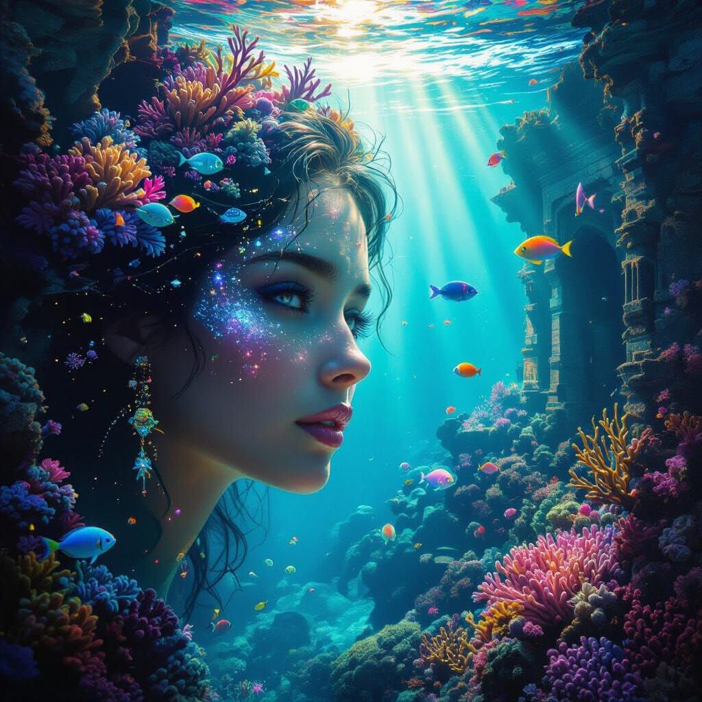 Bioluminescent Underwater City Inspired by Beksiński