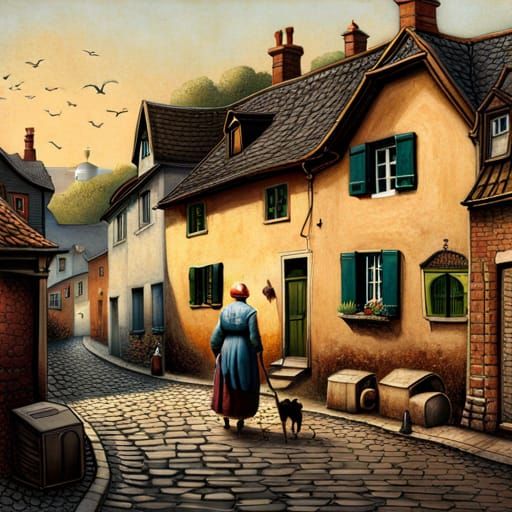 Idyllic Village Portrait in Hyperdetailed Style