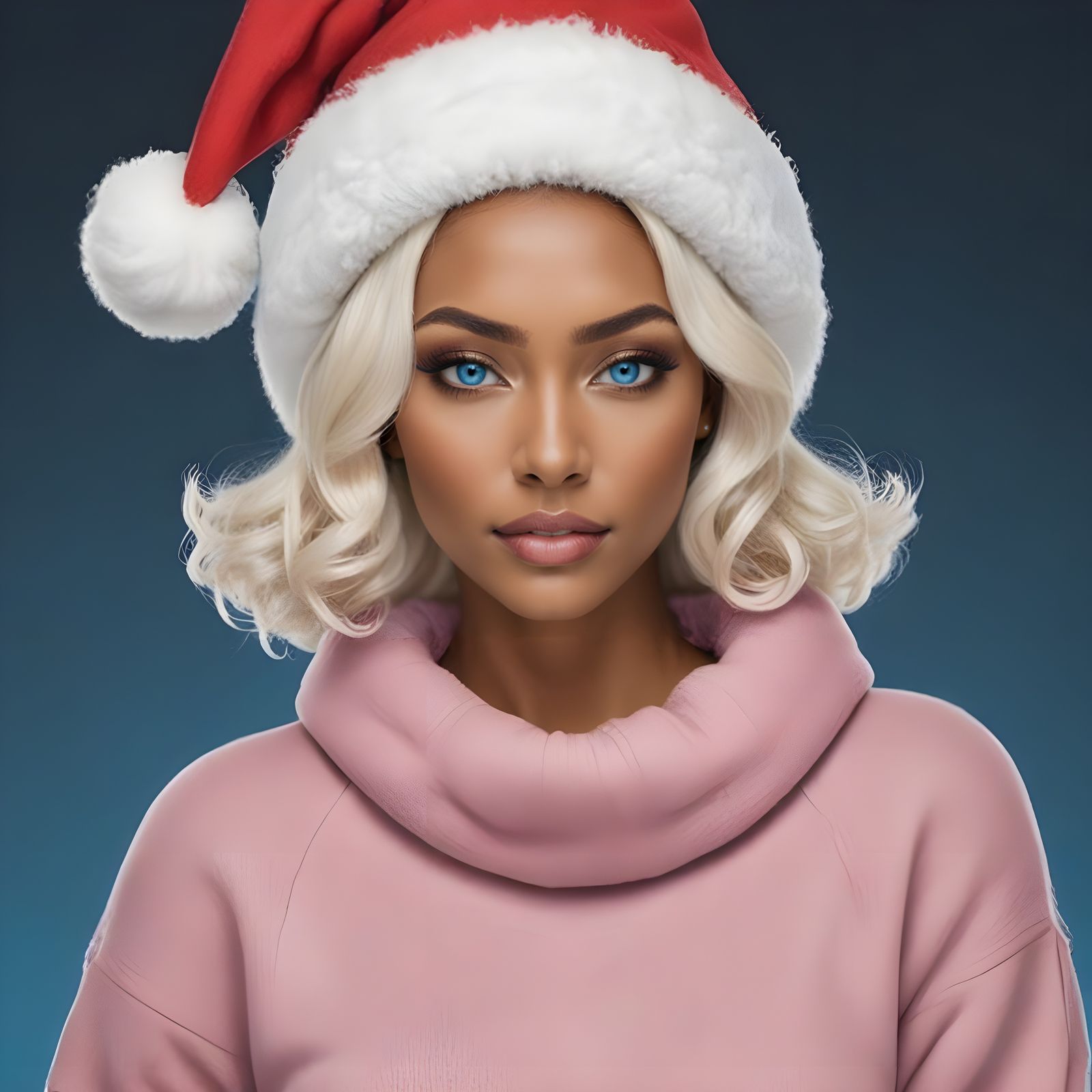 Festive Pacific Islander Woman in Santa Hat