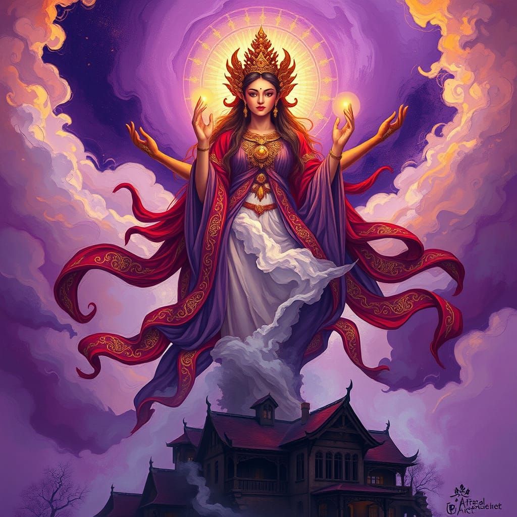 Red Tara Goddess in Neo-Impressionist Dark Fantasy