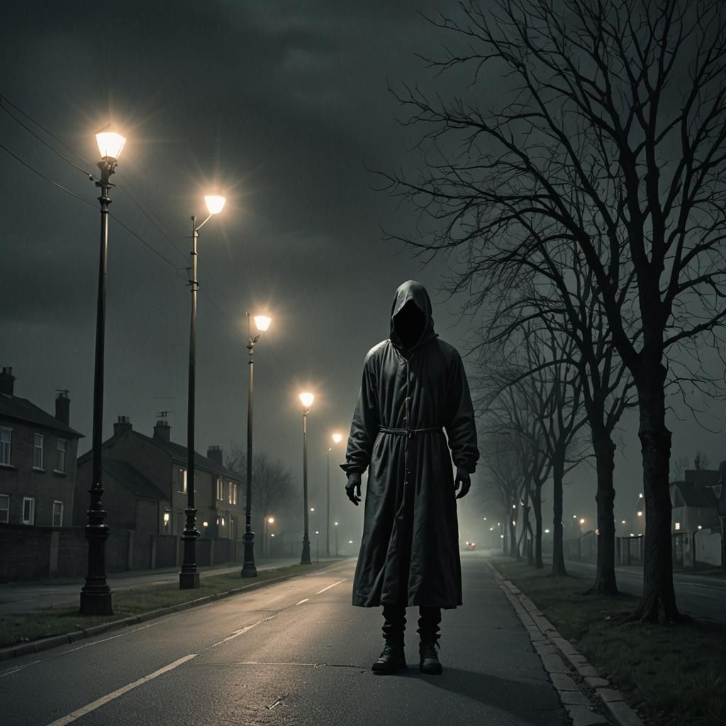 Nightmarish Figure Lurks on a Dark Road