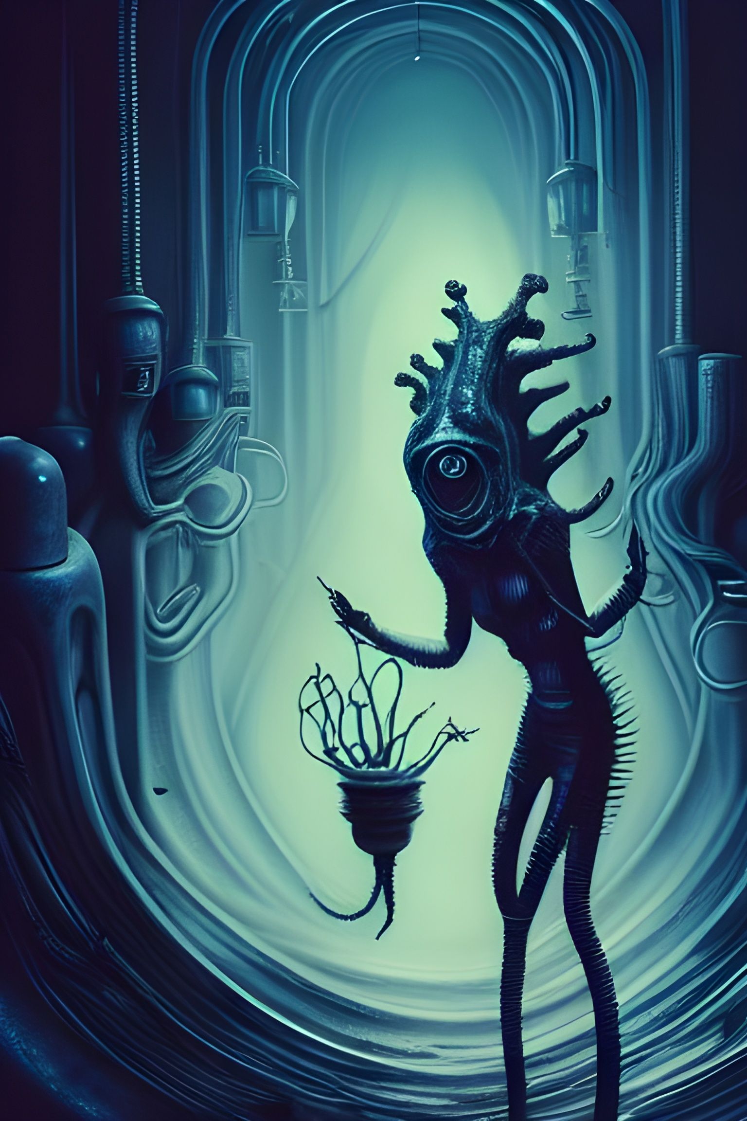 Surreal Figure Asks for Tips in Giger Style