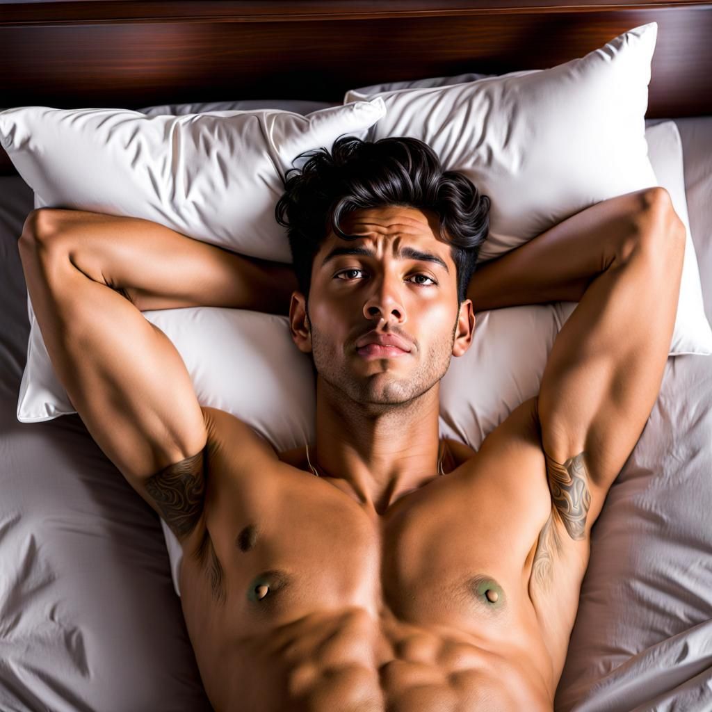 Young Man Lying on Bed Staring at Ceiling