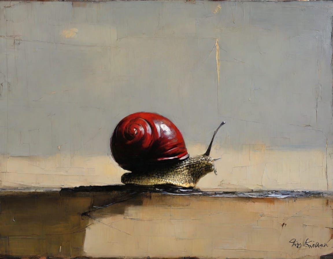 Impressionist Snail Gazing at Wall in Oil Paint